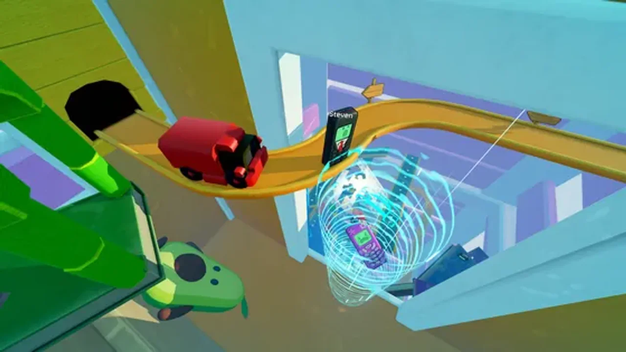 Deploying the glowing Help Beam from an upper ledge to rescue a fallen teammate in Flipping is Hard co-op